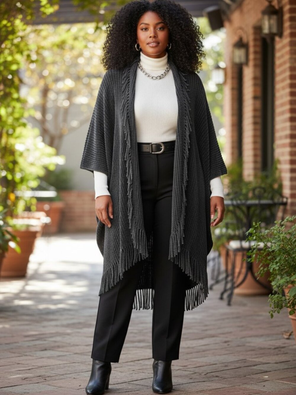 Crosstree Lane Chenille Cardigan Women OS Black Excellent Fringe Knit Wrap